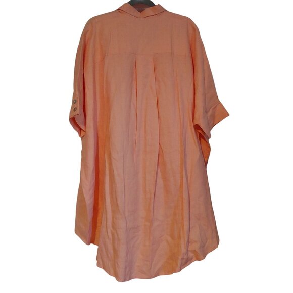 LJC Designs 100% Linen OS Oversize Lagenlook Peach Short Sleeve Button Top - Picture 2 of 6